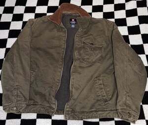 Chaps Men's L Olive Green Canvas Field Jacket with Corduroy Collar